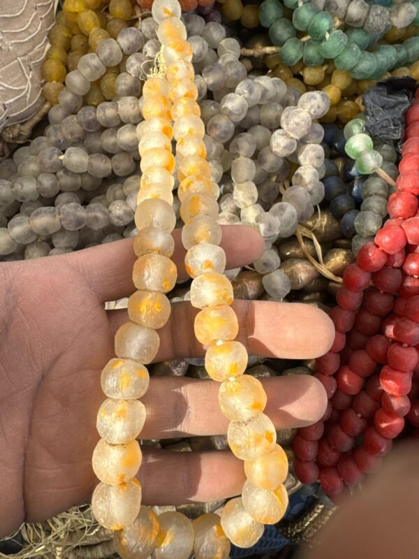 Authentic Recycled Glass Krobo Beads Strand: Clear & Orange