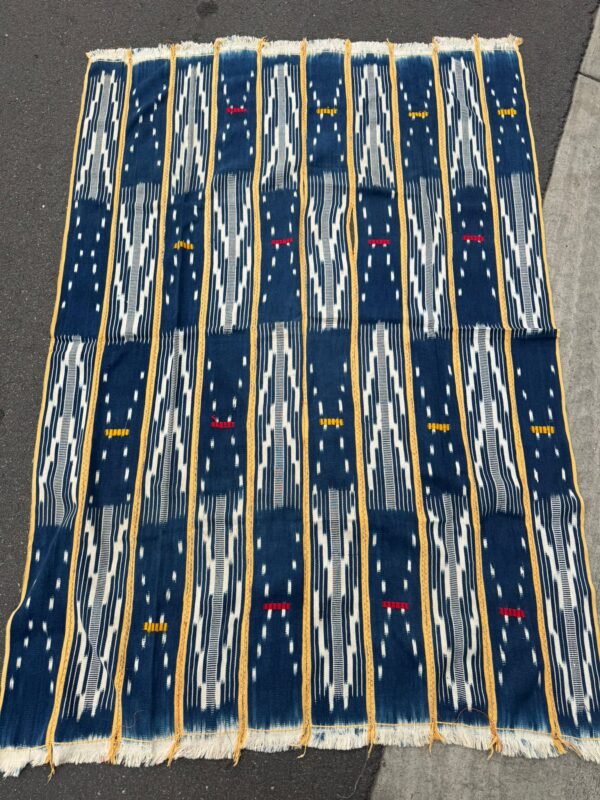 3a4c9678-f3d2-4320-b542-769e89d5ffab Handwoven Indigo Cloth African Throw – Blue & Gold Maximalist Textile