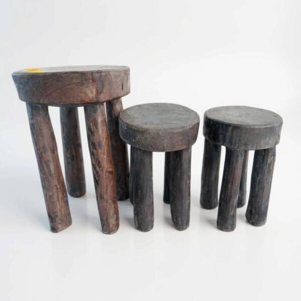 49fb9512-dc80-4589-9cc4-023ed44811ab Set of 3 Hand-Carved Wooden Stools β Rustic African Accent Tables